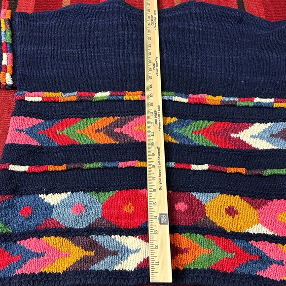 Vintage Express Tricot Handknitted Bolivian Wool Cardigan Navy Floral Boho - Picture 6 of 8